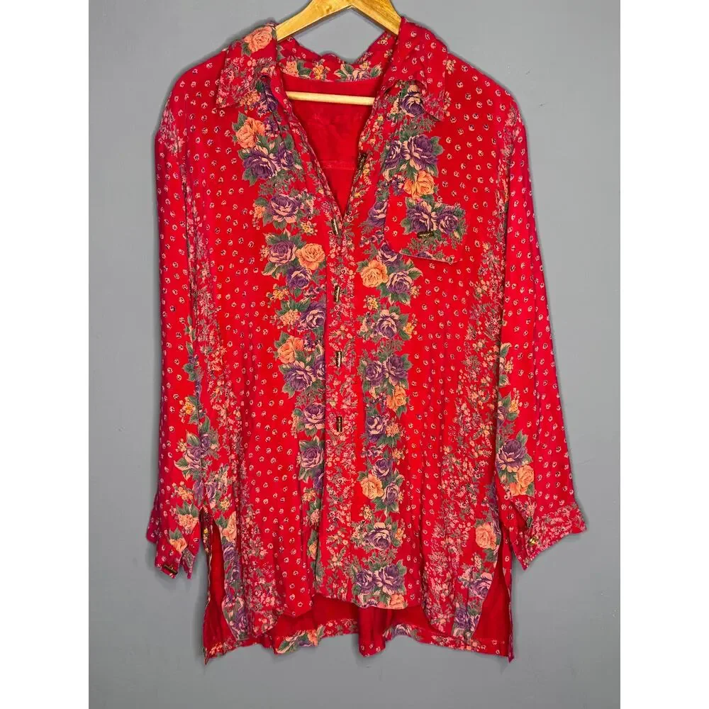 Unbranded Red/Purple & Green Women's Long Sleeve Button Down Blouse. - Picture 2 of 5